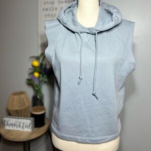 Victoria's Secret PINK M Light Gray Sleeveless Pullover Hoodie Vest Fleece Logo